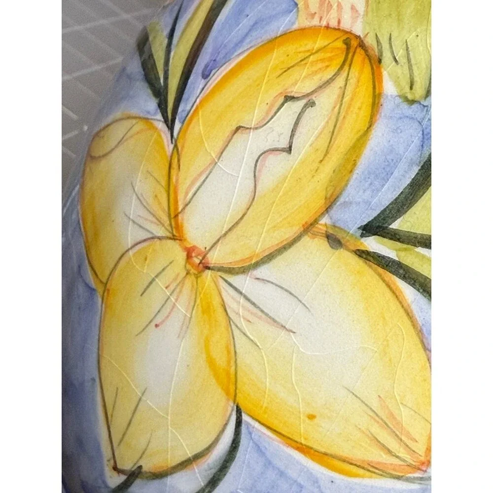 Hand-Painted Floral‎ Vase Ceramic Grand Millennial Tall Botanical Pottery Decor